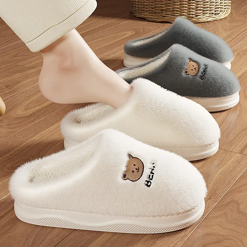 Home Furry Slippers for Women in Winter Cartoon Cute Furry Slippers for Men in Winter Home Plush Warm Cotton Slippers for Men