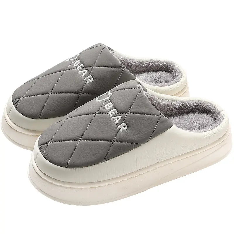Waterproof home cotton slippers women's winter indoor home men's plush warm thick bottom non-slip cotton slippers men's winter wholesale - Image 8