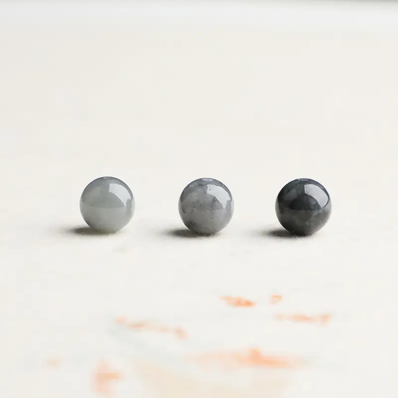 Natural Burma Jade Round Beads Black Ice Style - Image 2