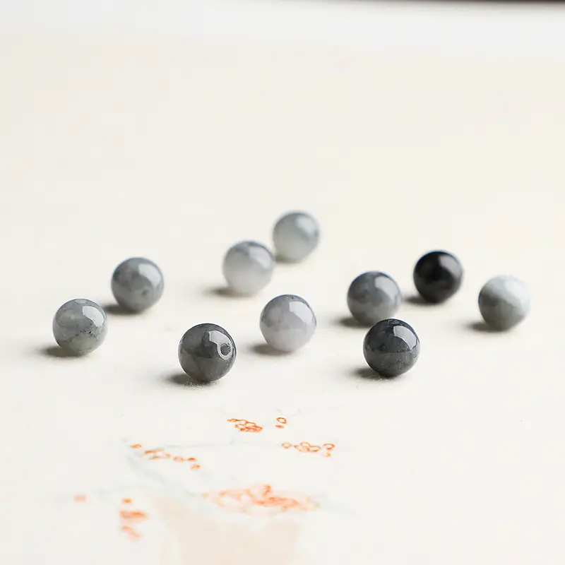 Natural Burma Jade Round Beads Black Ice Style - Image 5