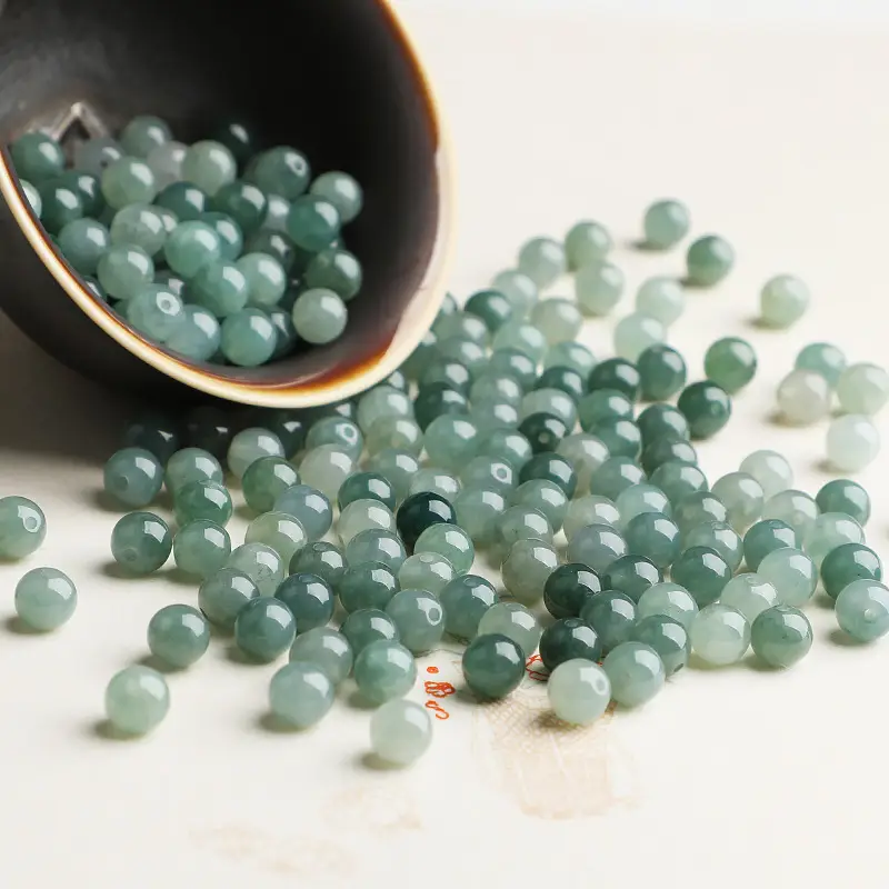 Natural Burma Jade Beads Green Ice Oil High Gloss - Image 4