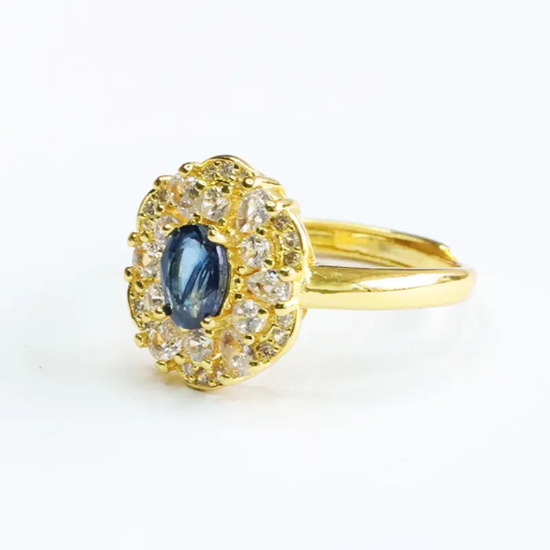 Guan Yu Natural Sapphire Ring Gold Plated Blue Diamond Center