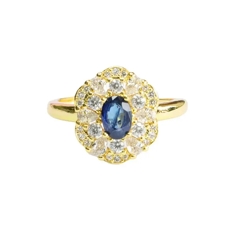 Guan Yu Natural Sapphire Ring Gold Plated Blue Diamond Center