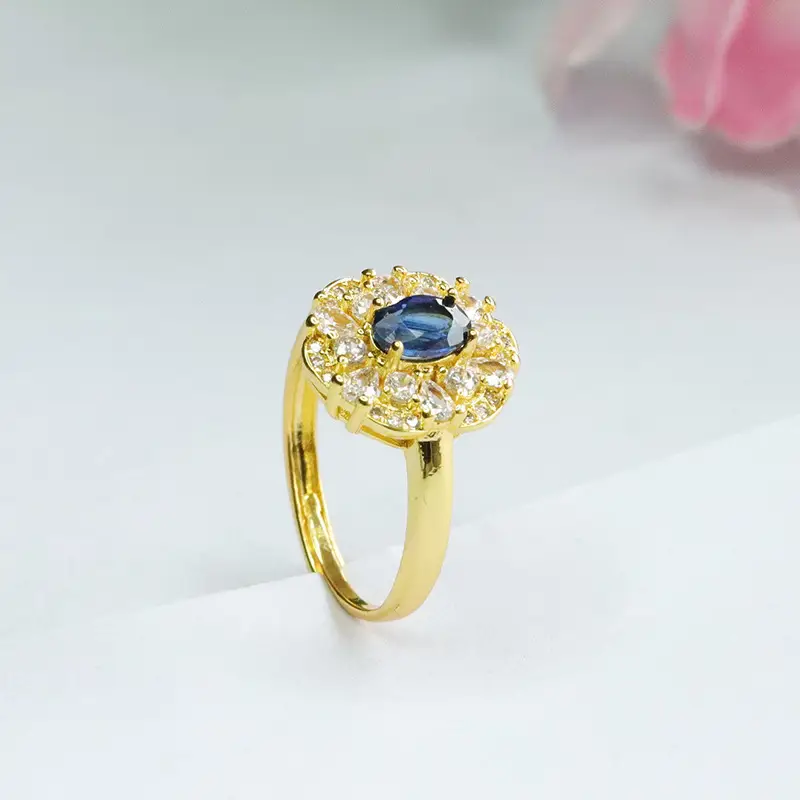 Guan Yu Natural Sapphire Ring Gold Plated Blue Diamond Center — feature 11