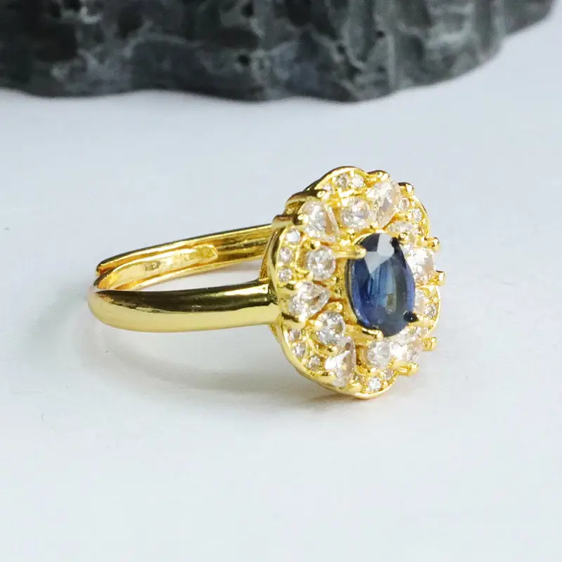 Guan Yu Natural Sapphire Ring Gold Plated Blue Diamond Center — feature 8