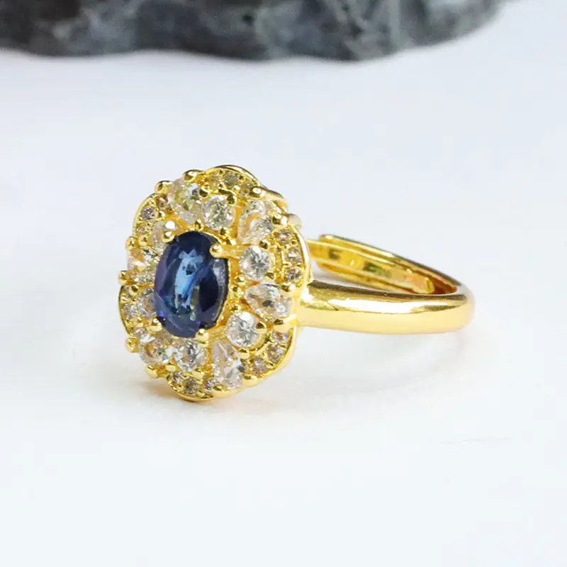 Guan Yu Natural Sapphire Ring Gold Plated Blue Diamond Center — feature 9