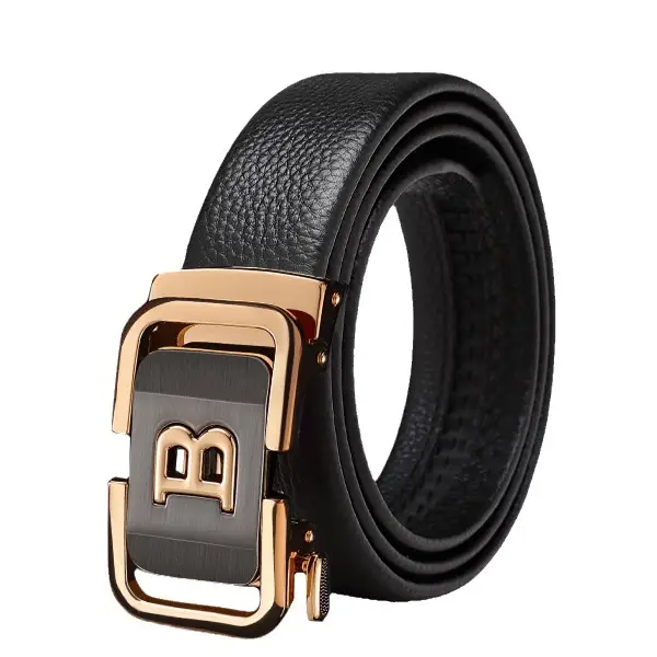 Men's Black Leather Belt with Gold Buckle - Image 7