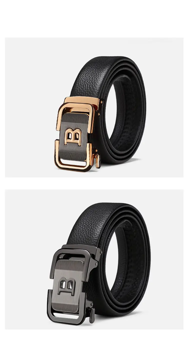 Men's Black Leather Belt with Gold Buckle — feature 11