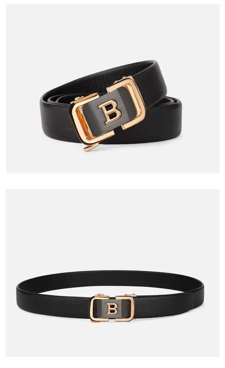 Men's Black Leather Belt with Gold Buckle — feature 12