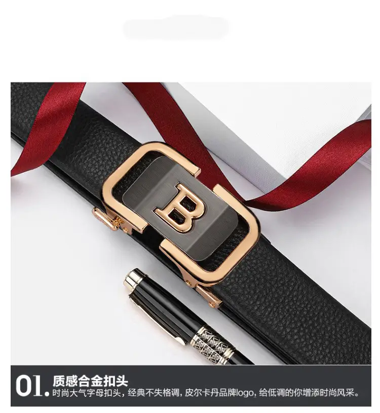 Men's Black Leather Belt with Gold Buckle — feature 13