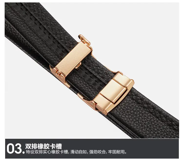 Men's Black Leather Belt with Gold Buckle — feature 15