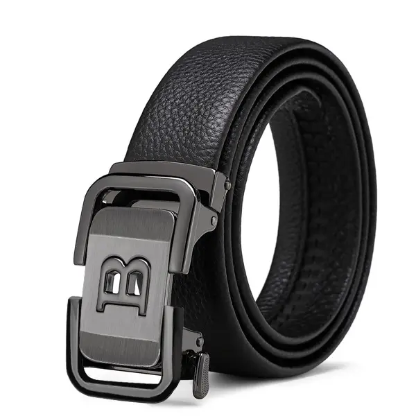 Men's Black Leather Belt with Gold Buckle - Image 2