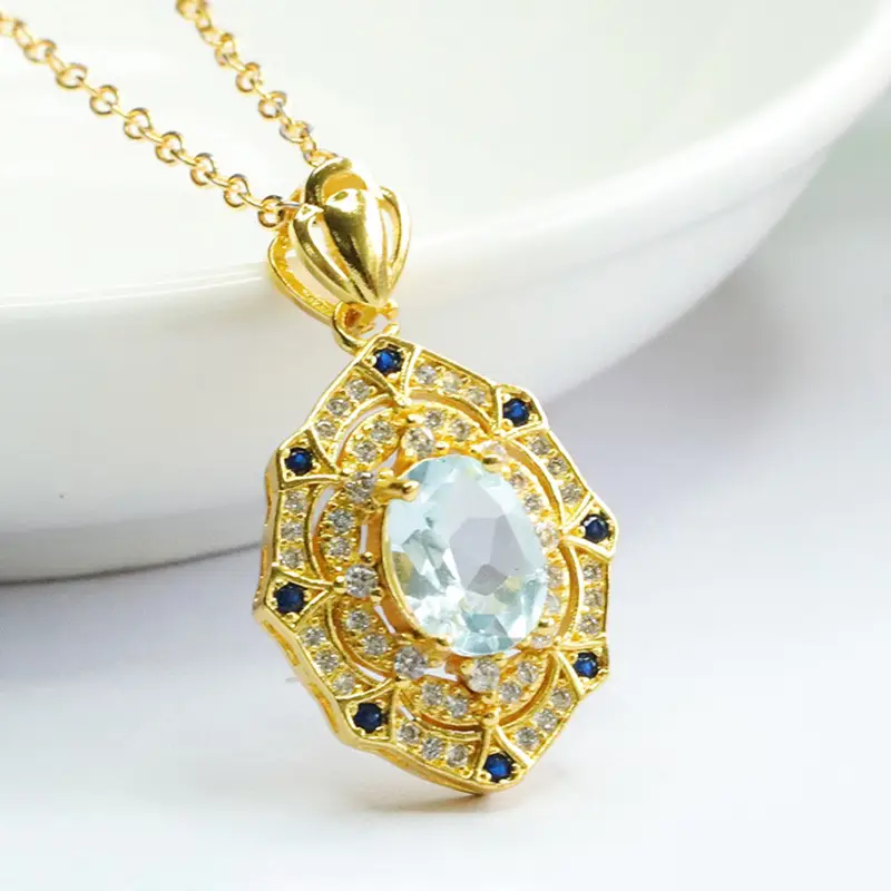 Guan Yu Natural Topaz Pendant Necklace European American Vintage Gemstone