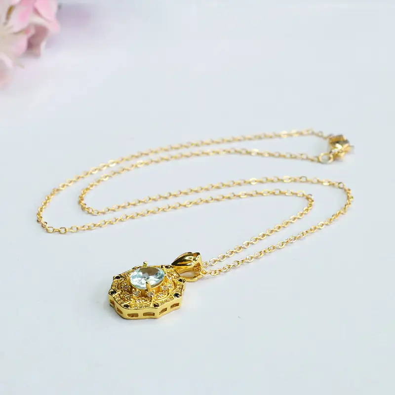 Guan Yu Natural Topaz Pendant Necklace European American Vintage Gemstone