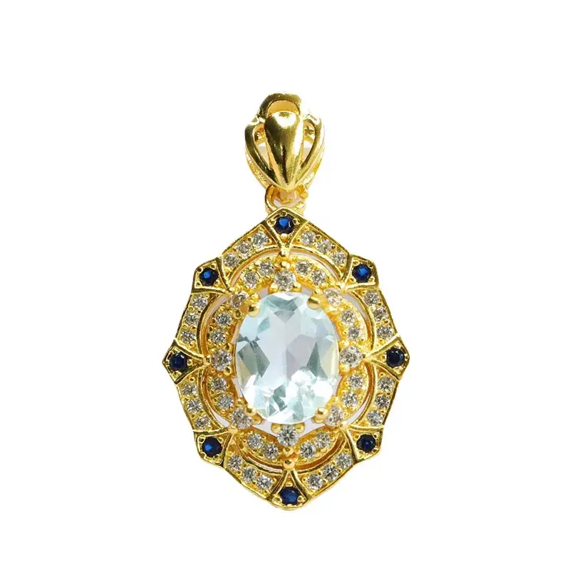 Guan Yu Natural Topaz Pendant Necklace European American Vintage Gemstone