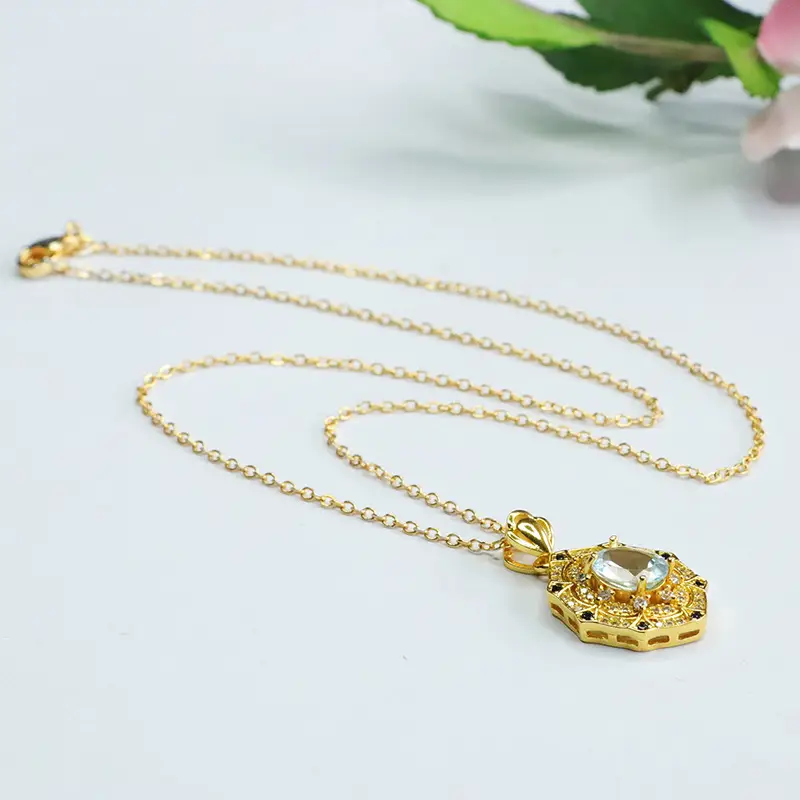 Guan Yu Natural Topaz Pendant Necklace European American Vintage Gemstone — feature 12