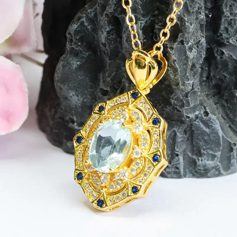 Guan Yu Natural Topaz Pendant Necklace European American Vintage Gemstone — feature 8