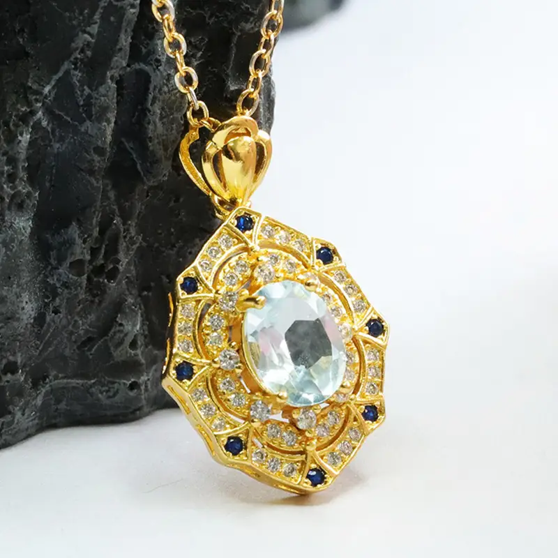Guan Yu Natural Topaz Pendant Necklace European American Vintage Gemstone — feature 9