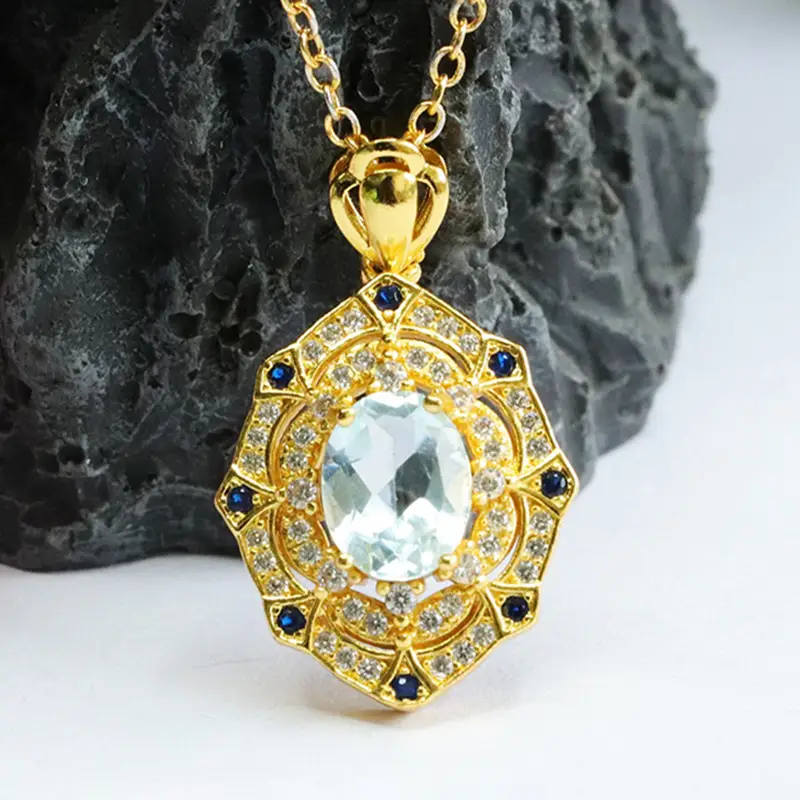 Guan Yu Natural Topaz Pendant Necklace European American Vintage Gemstone