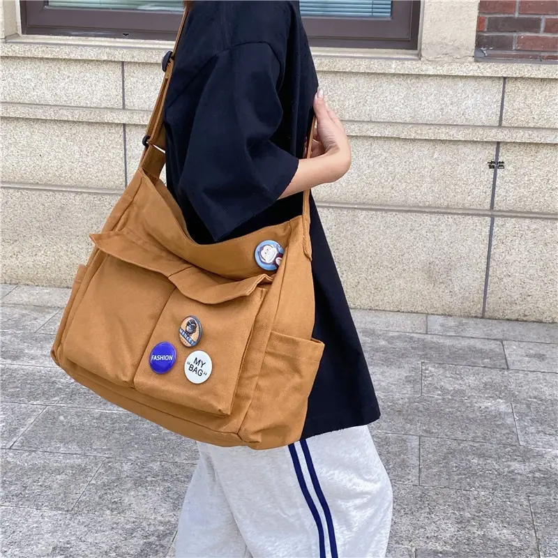 Black Canvas Crossbody Bag for Women Men Large Capacity Travel Bag - Image 6