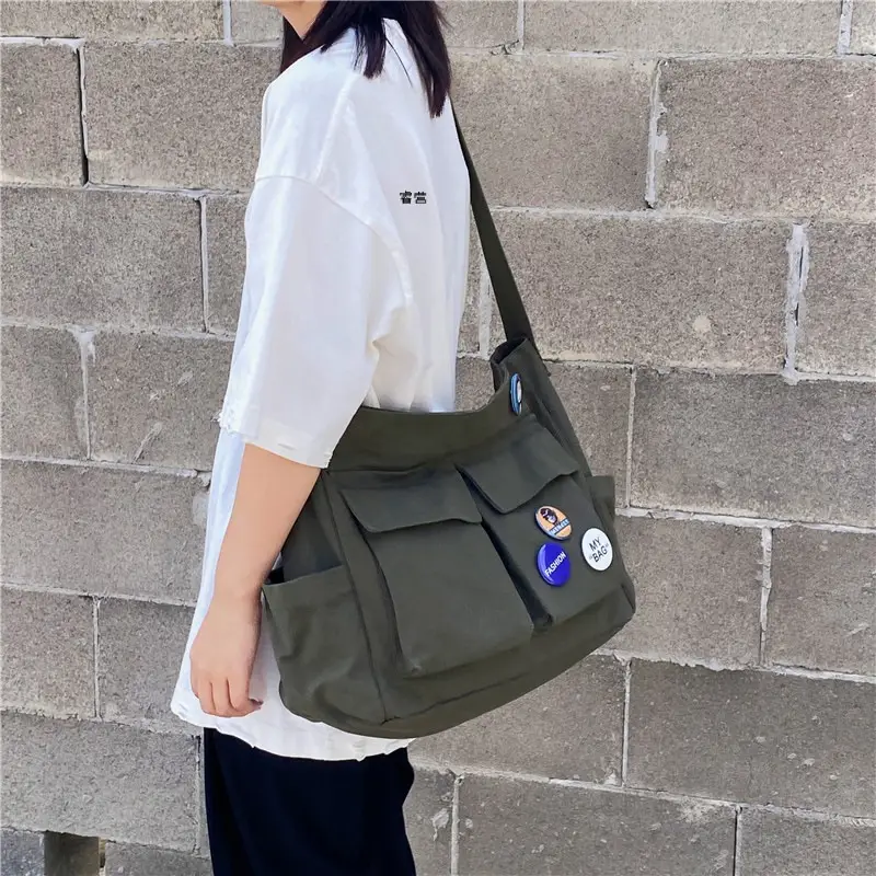Black Canvas Crossbody Bag for Women Men Large Capacity Travel Bag - Image 7
