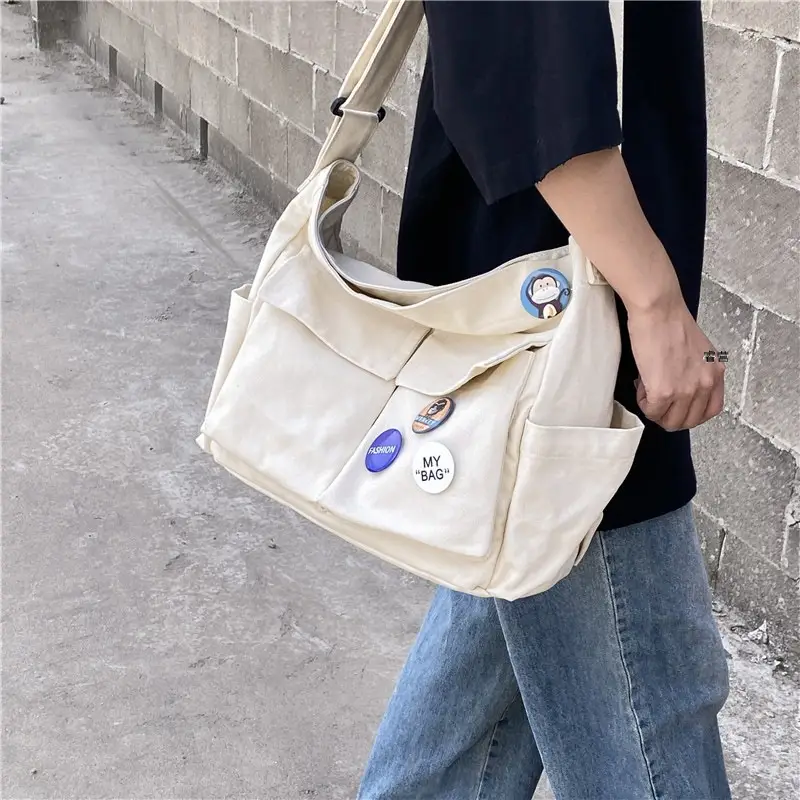 Black Canvas Crossbody Bag for Women Men Large Capacity Travel Bag - Image 8