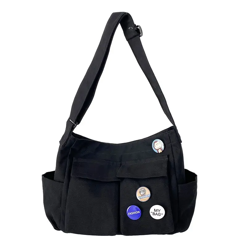 Black Canvas Crossbody Bag for Women Men Large Capacity Travel Bag - Image 9