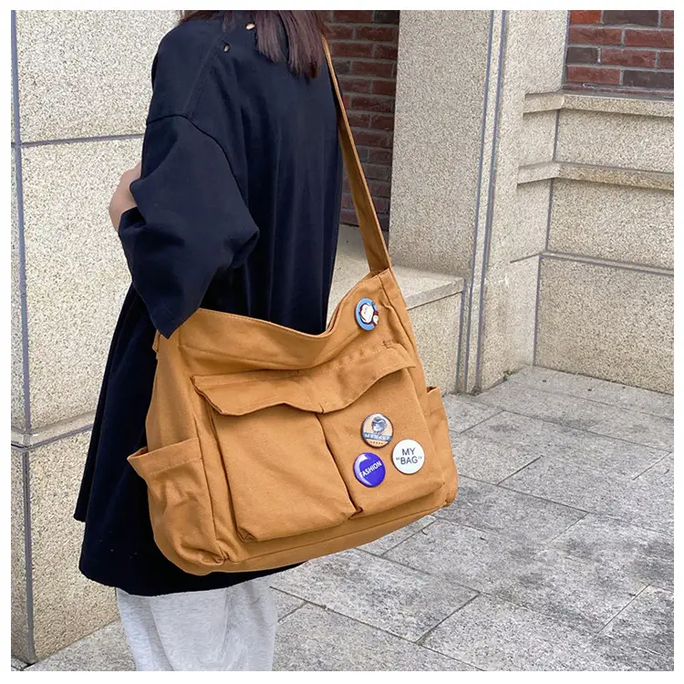 Black Canvas Crossbody Bag for Women Men Large Capacity Travel Bag — feature 10