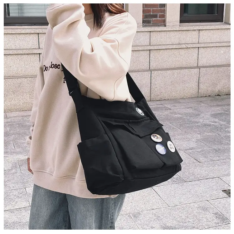 Black Canvas Crossbody Bag for Women Men Large Capacity Travel Bag — feature 28