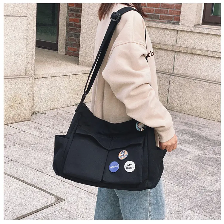 Black Canvas Crossbody Bag for Women Men Large Capacity Travel Bag — feature 29