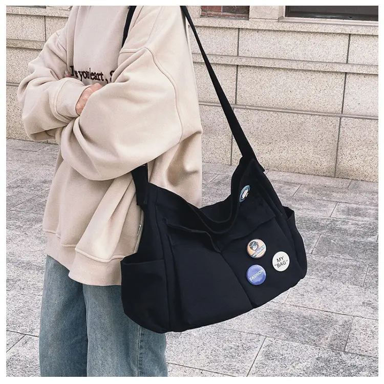 Black Canvas Crossbody Bag for Women Men Large Capacity Travel Bag — feature 30