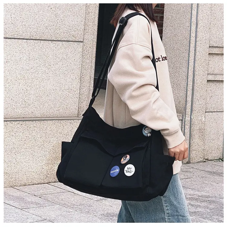 Black Canvas Crossbody Bag for Women Men Large Capacity Travel Bag — feature 32