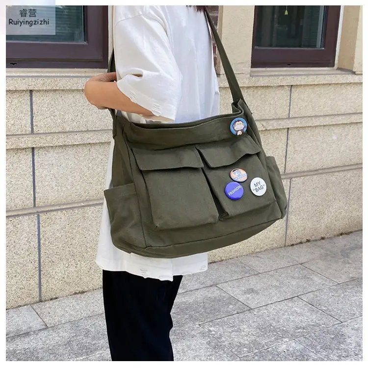Black Canvas Crossbody Bag for Women Men Large Capacity Travel Bag — feature 36