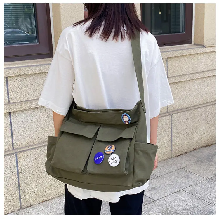 Black Canvas Crossbody Bag for Women Men Large Capacity Travel Bag — feature 37