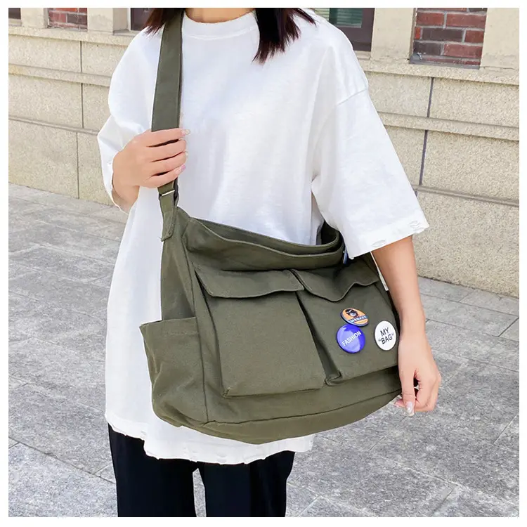 Black Canvas Crossbody Bag for Women Men Large Capacity Travel Bag — feature 41