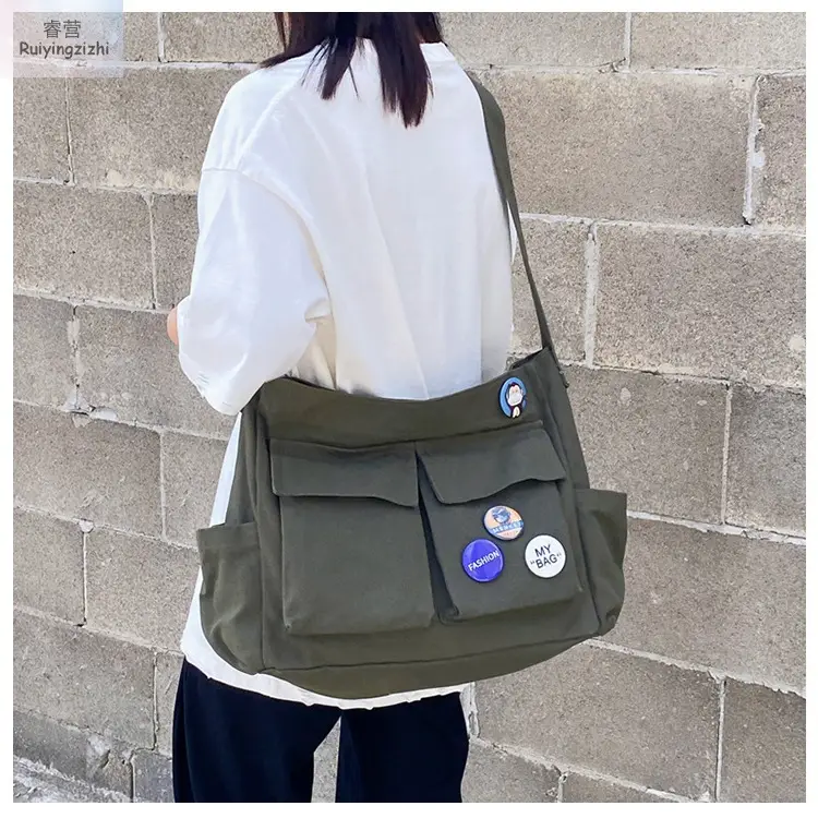 Black Canvas Crossbody Bag for Women Men Large Capacity Travel Bag — feature 42