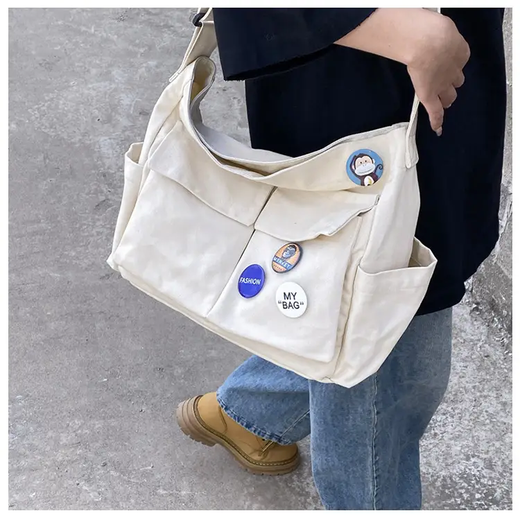 Black Canvas Crossbody Bag for Women Men Large Capacity Travel Bag — feature 48