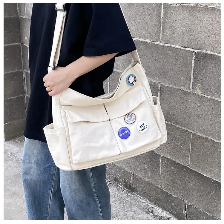 Black Canvas Crossbody Bag for Women Men Large Capacity Travel Bag — feature 49