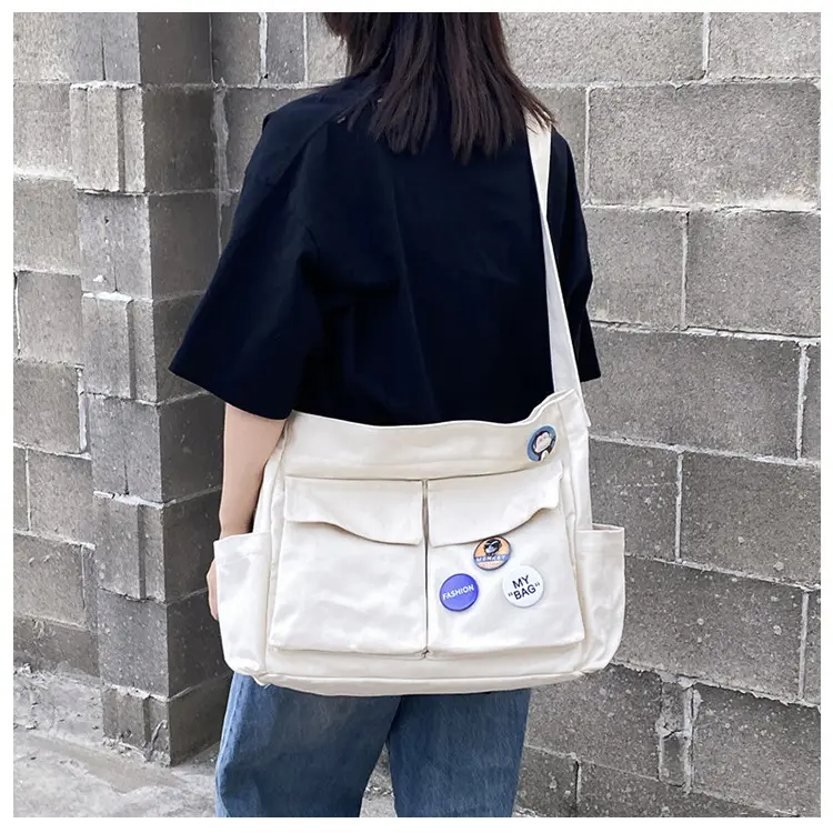 Black Canvas Crossbody Bag for Women Men Large Capacity Travel Bag — feature 51