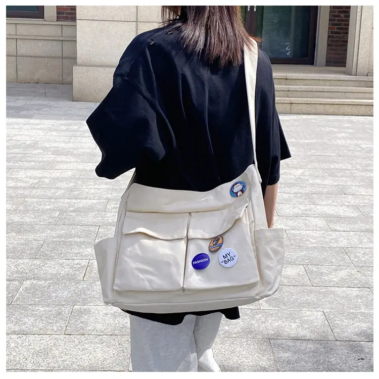 Black Canvas Crossbody Bag for Women Men Large Capacity Travel Bag — feature 54