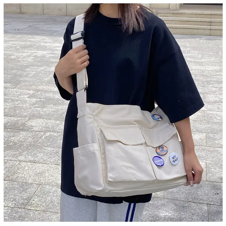 Black Canvas Crossbody Bag for Women Men Large Capacity Travel Bag — feature 55