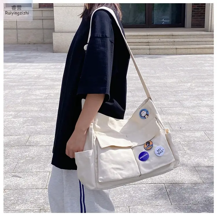 Black Canvas Crossbody Bag for Women Men Large Capacity Travel Bag — feature 56