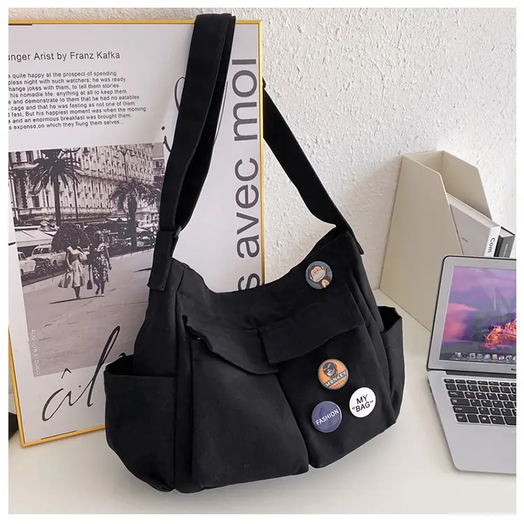 Black Canvas Crossbody Bag for Women Men Large Capacity Travel Bag — feature 71