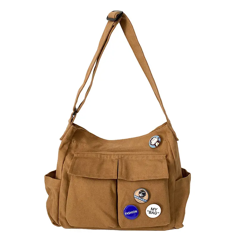 Black Canvas Crossbody Bag for Women Men Large Capacity Travel Bag - Image 4