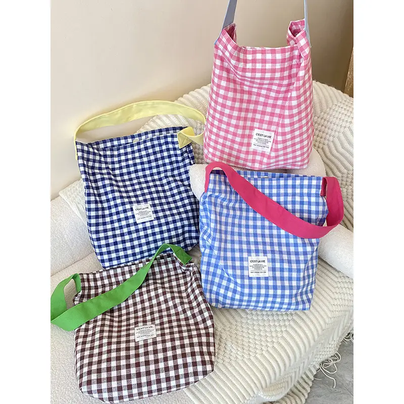 Crossbody Bag Blue Checkered Large Capacity Shoulder Bag - Image 4