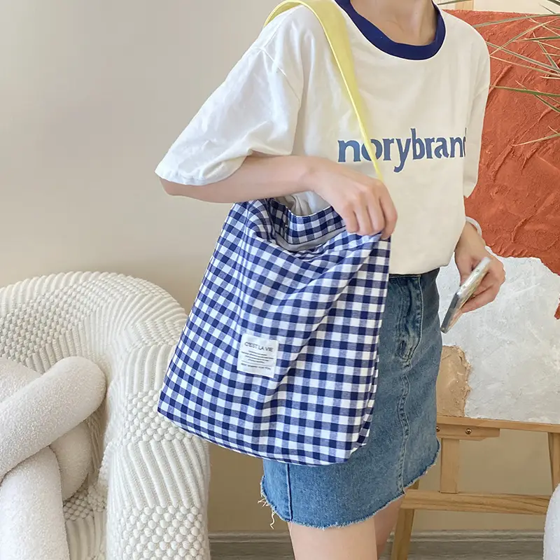Crossbody Bag Blue Checkered Large Capacity Shoulder Bag - Image 6