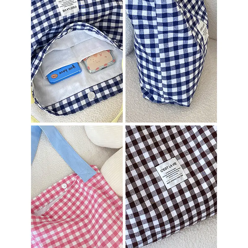 Crossbody Bag Blue Checkered Large Capacity Shoulder Bag - Image 7