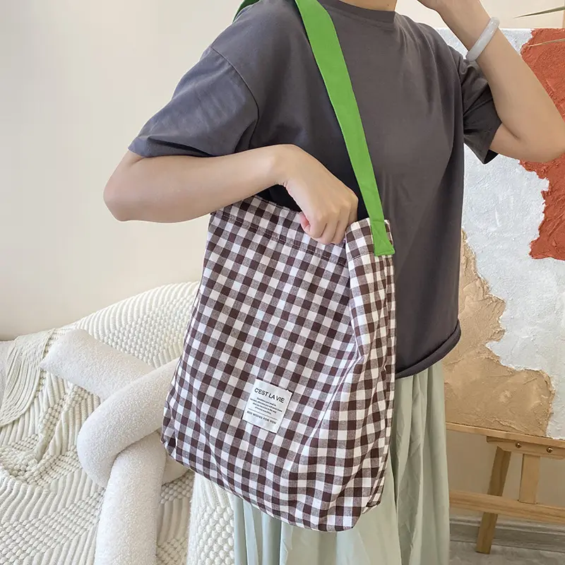 Crossbody Bag Blue Checkered Large Capacity Shoulder Bag - Image 3