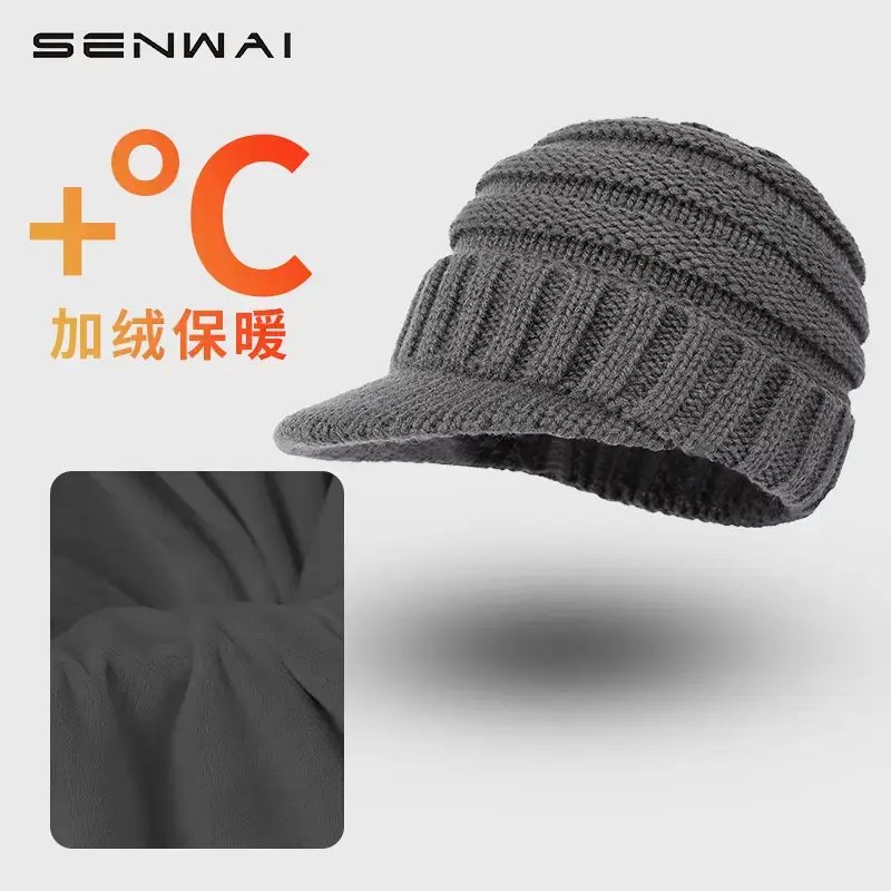 Men's Grey Knitted Beanie with Thermal Cap - Image 6
