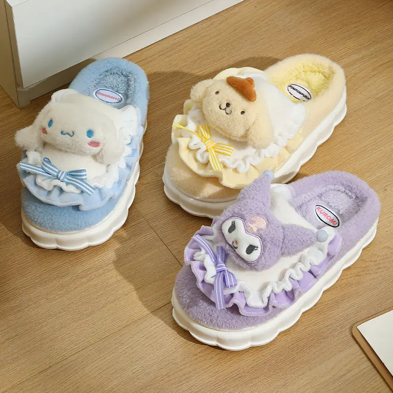 Women's Purple Cartoon Kuromi Fur Slippers Winter Warm - Image 8